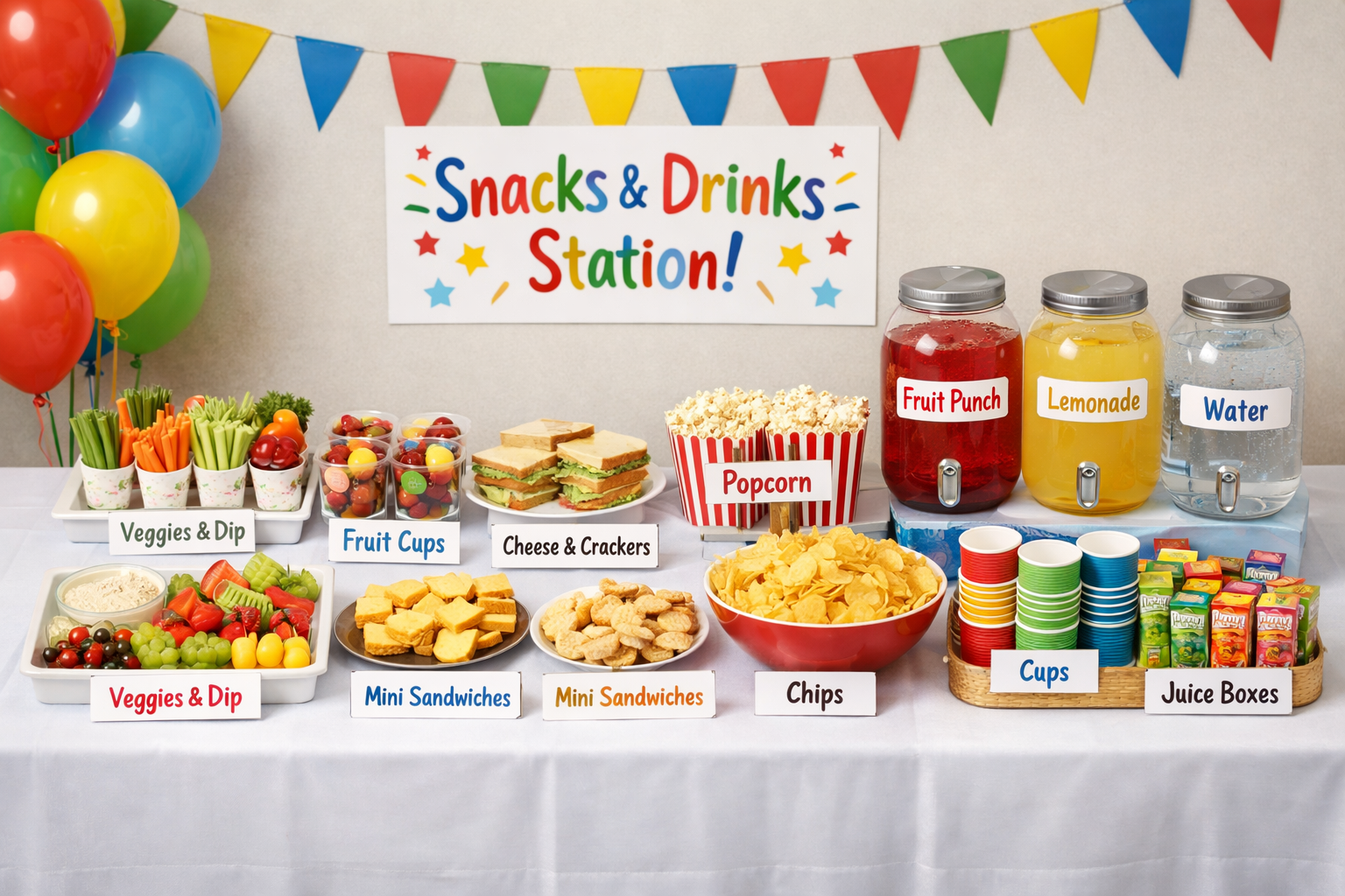 Etiketli ikram masası ve içecek düzeni