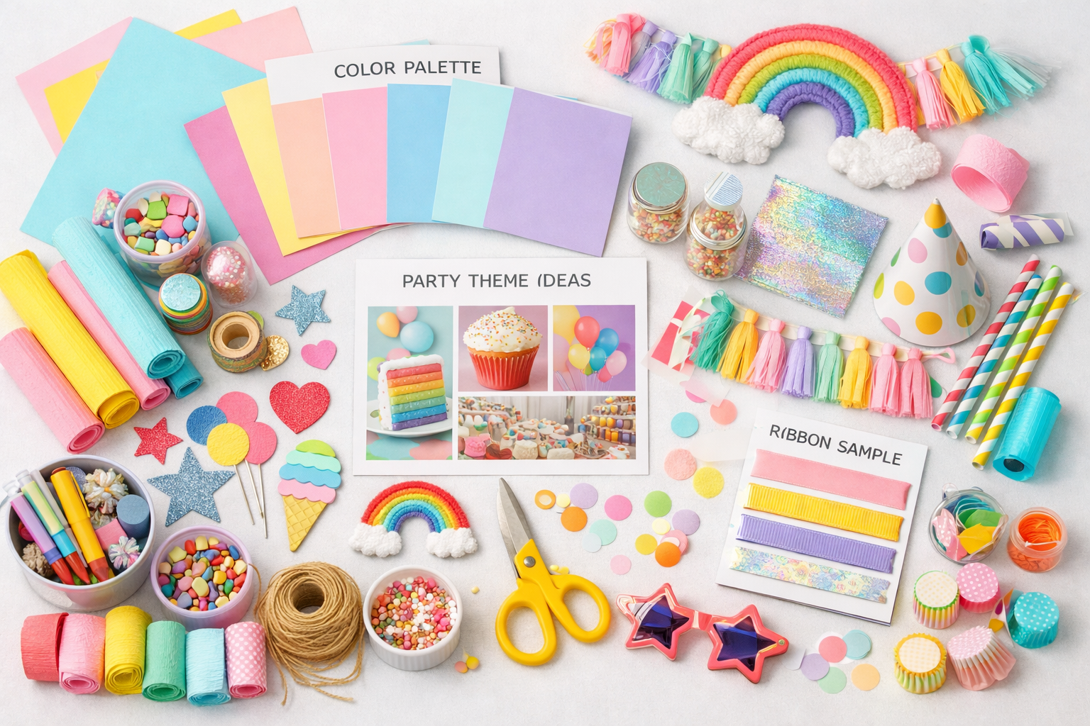 Tema planı için renk kartları ve parti malzemeleri